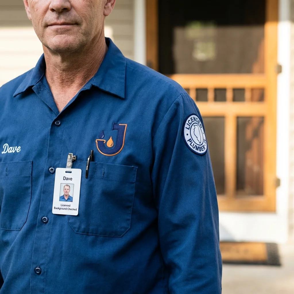 Licensed plumber showing ID badge in Priest River, ID