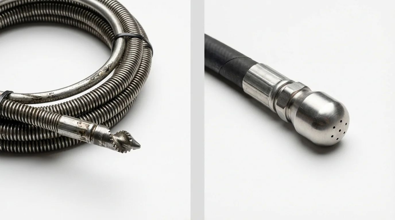 Drain snake cable and hydro jetting nozzle used for drain cleaning in Priest River, ID