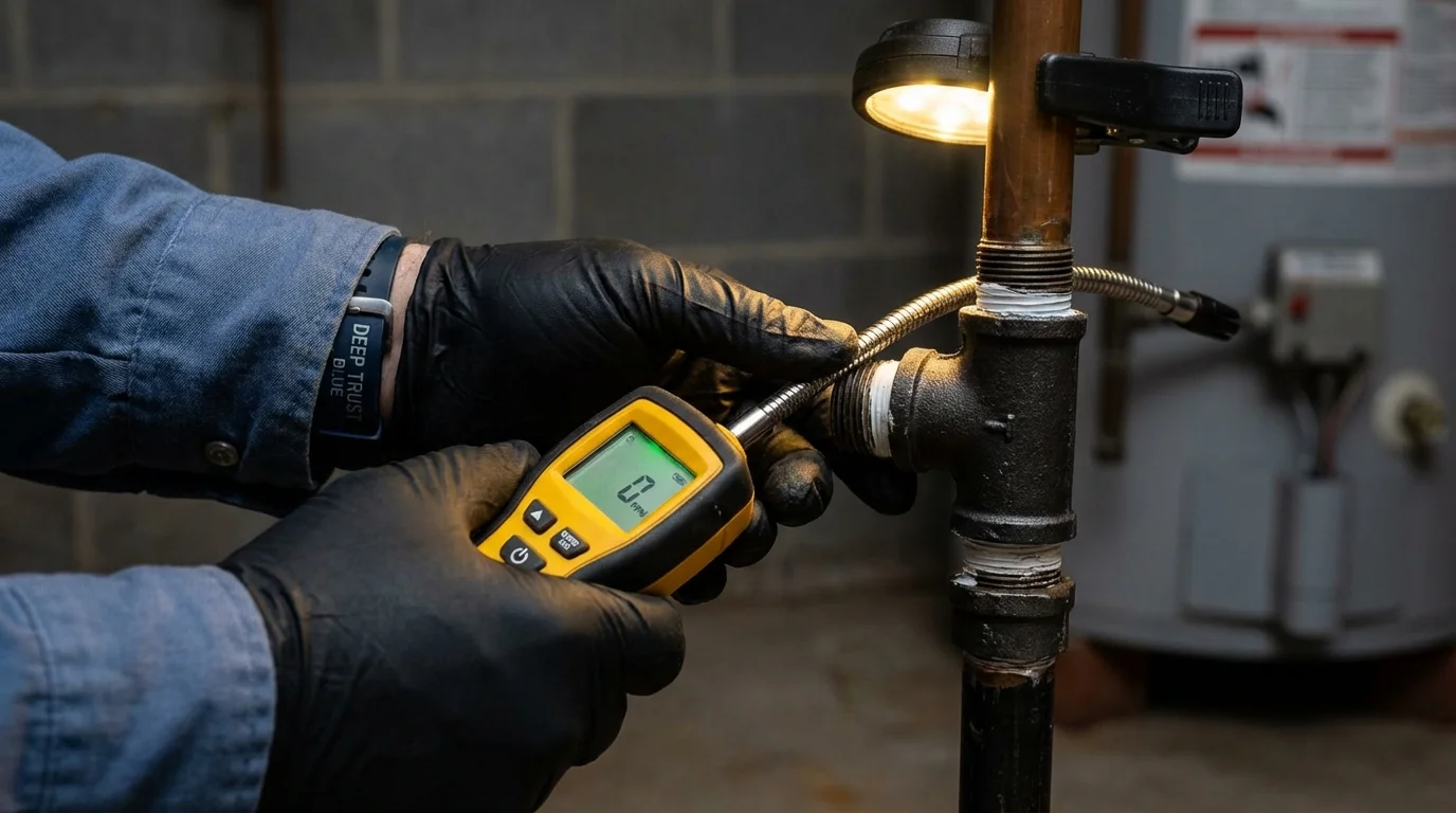 Gas leak detection with electronic sniffer by Johns Plumbing LLC in Priest River