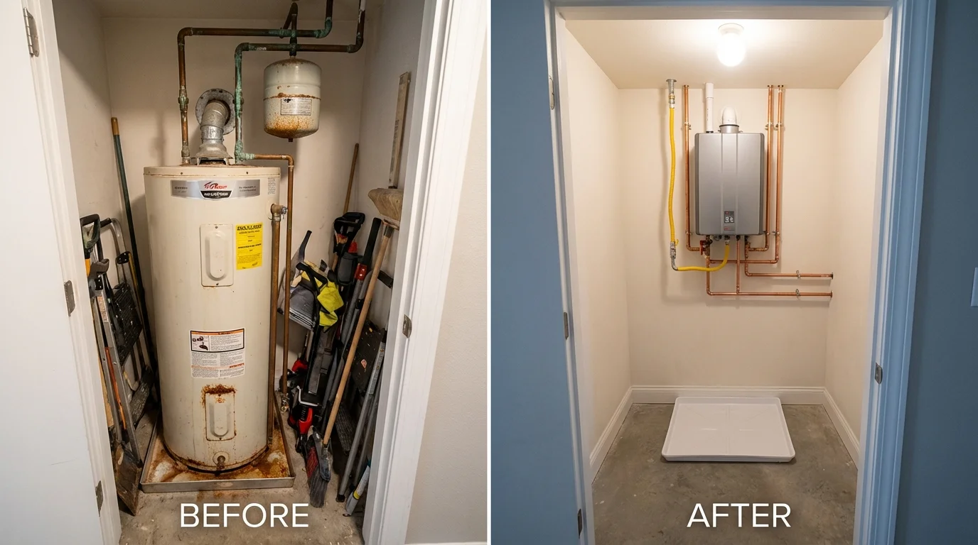 Tank water heater versus wall-mounted tankless unit comparison for Priest River, ID homeowners