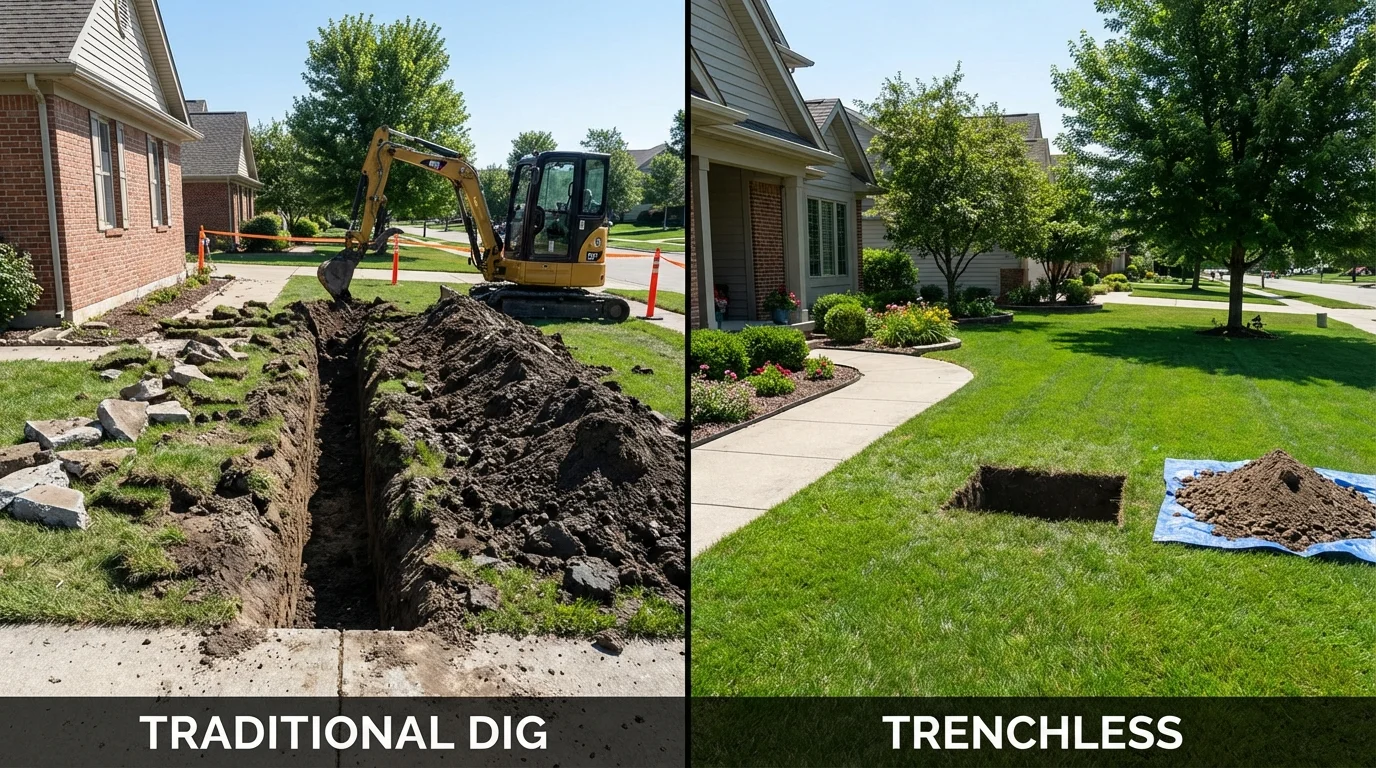 Trenchless sewer repair with minimal yard damage versus traditional excavation in Priest River, ID
